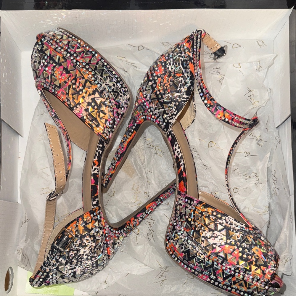Thalia Sodi Multicolor Patterned D'Orsay Heels with Ankle Strap - Picture 1 of 11